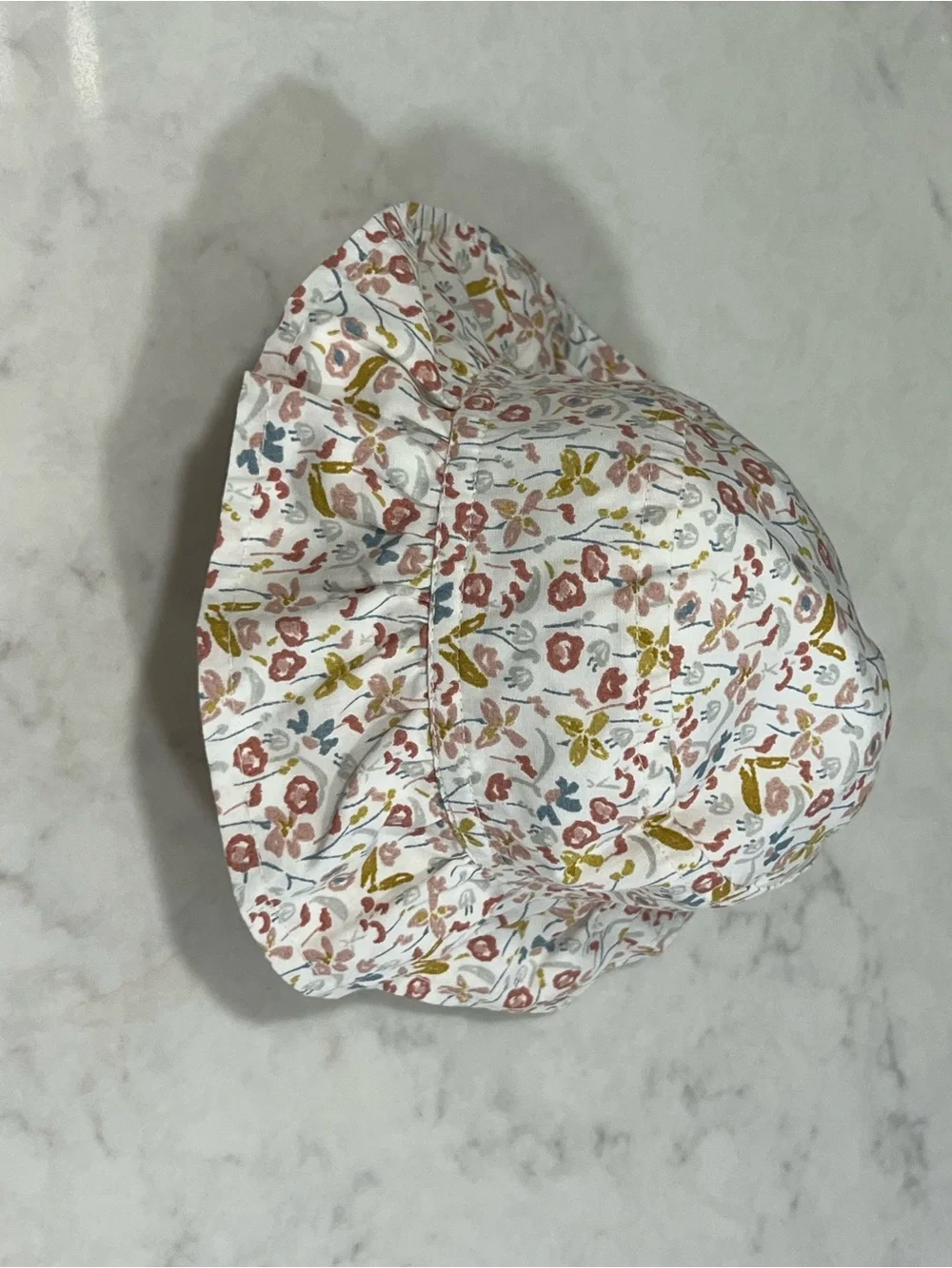 Girls' Floral Sun Hat in White with Pink & Mustard Accents